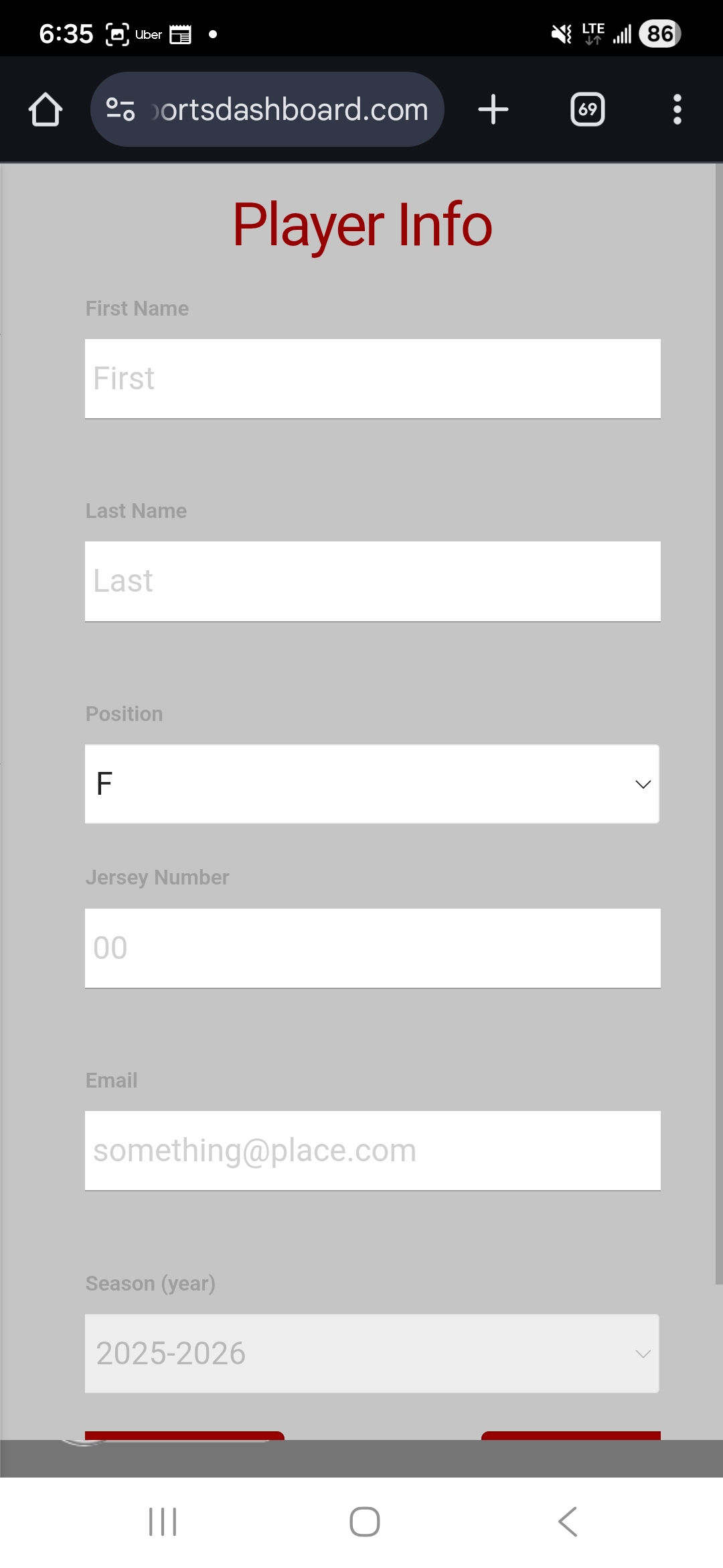 Player Info Form